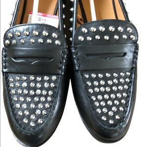 Black leather loafers with silver studs NWT